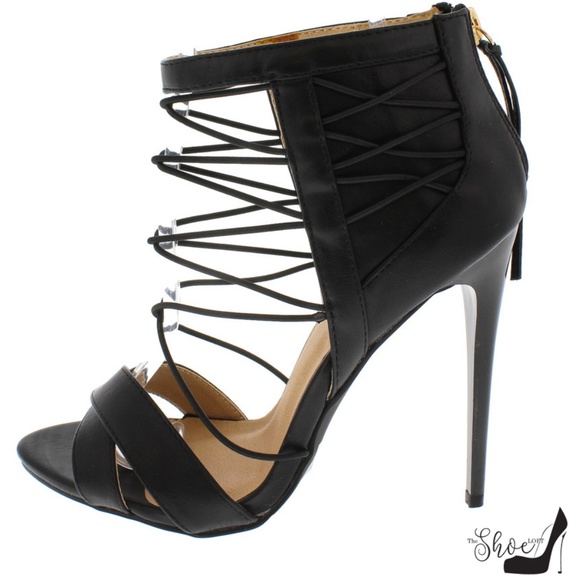 The Shoe Loft Shoes - Haze Black Strappy Cross Toe Stilettos The Shoe Loft Shoes - Haze Black Strappy Cross Toe Stilettos